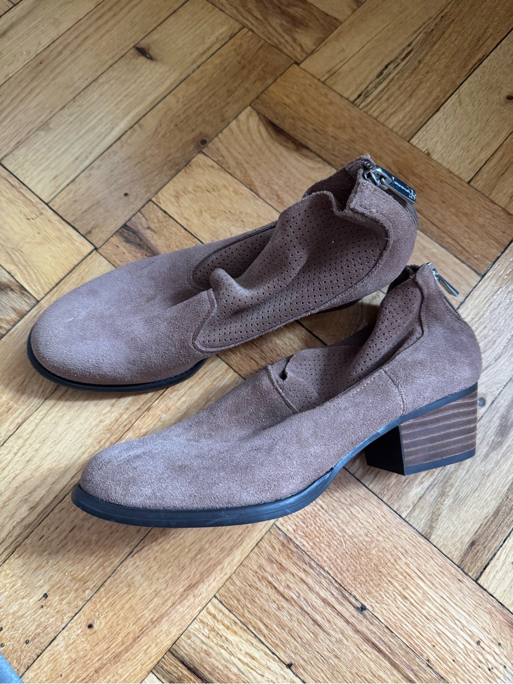 Jessica Simpson Taupe Suede Stacked Heel Ankle Booties